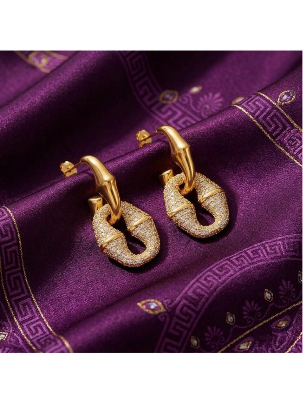 Anthropologie Keyhole Hoop Earrings Solanales Molten Crystal Boho Gold Statement